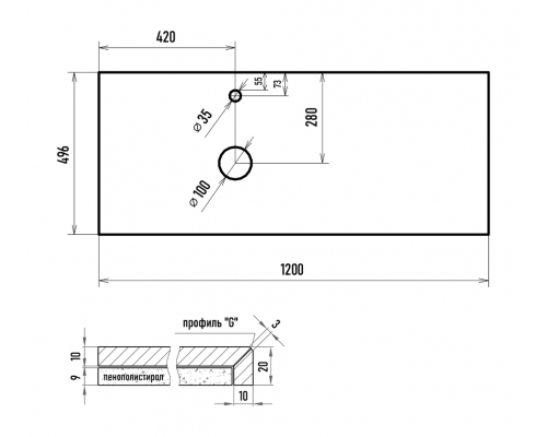 Столешница Керамогранит -120 см черный КАРГО