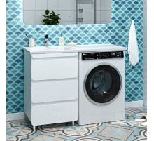 Чегет - 55 Тумба напольная 3 ящ. под стиральную машину, белая / раковина ЛЕВАЯ