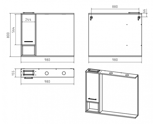 Приобрести Фетта -100 Зеркало-шкаф левый подвесной в магазине сантехники Santeh-Crystal.ru