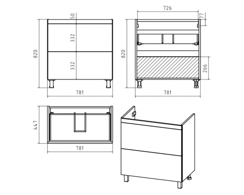 Заказать Атлантик - 80 Тумба напольная  с 2 ящ. закруг. края в магазине сантехники Santeh-Crystal.ru