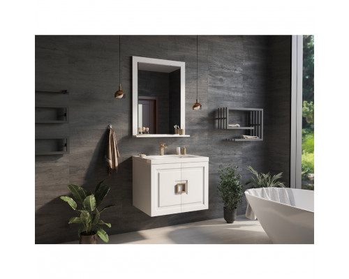 Приобрести Сахара - 75 Зеркало в раме белое с полкой О в магазине сантехники Santeh-Crystal.ru