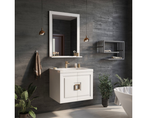 Приобрести Сахара - 75 Зеркало в раме белое с полкой О в магазине сантехники Santeh-Crystal.ru