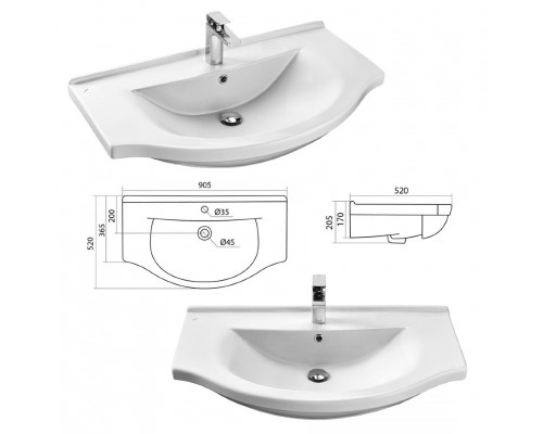 Заказать Эльбрус - 90 Тумба белая эмаль / раковина в магазине сантехники Santeh-Crystal.ru