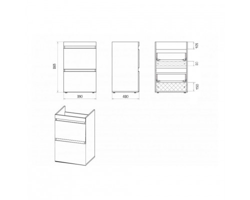 Заказать Фостер - 40 Тумба напольная 2 ящ. под стиральную машину, белая / раковина правая в магазине сантехники Santeh-Crystal.ru