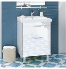 Фест - 60 Тумба 2 ящ. Белая эмаль Стекло / раковина