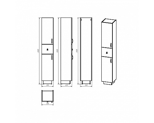 Заказать Амбра - 35 Пенал левый черный матовый в магазине сантехники Santeh-Crystal.ru