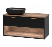 BERGEN -105 Тумба подвесная 2 ящ. (ДСП (Дуб Гал/черн мат.эмаль)