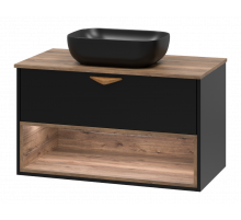 BERGEN - 90 Тумба подвесная 1 ящ. (ДСП (Дуб Гал/черн мат.эмаль)