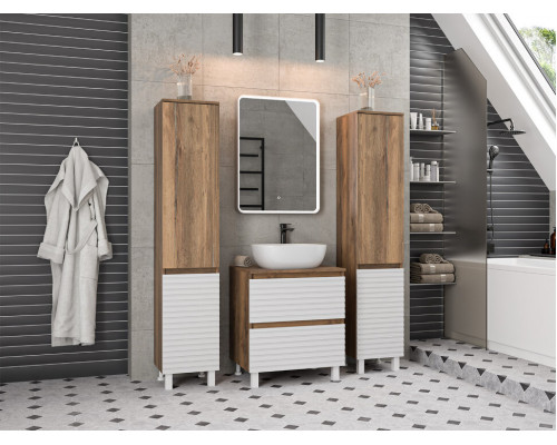 Купить DAKOTA - 60 Тумба напольная 2 ящ.  (ДСП (Дуб Гал/ Белый) в магазине сантехники Santeh-Crystal.ru