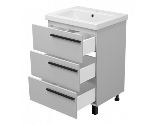 Купить Ненси - 60 Тумба напольная  3 ящ. серая мат. эмаль в магазине сантехники Santeh-Crystal.ru