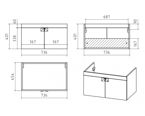 Заказать Сахара - 75 Тумба прямая подвесная белая О в магазине сантехники Santeh-Crystal.ru