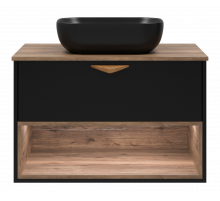 BERGEN - 80 Тумба подвесная 1 ящ. (ДСП (Дуб Гал/черн мат.эмаль) / раковина