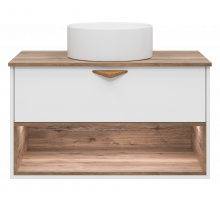 BERGEN - 90 Тумба подвесная 1 ящ. (ДСП (Дуб Гал/БЕЛ мат.эмаль) / раковина