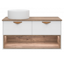 BERGEN -105 Тумба подвесная 2 ящ. (ДСП (Дуб Гал/БЕЛ мат.эмаль) / раковина