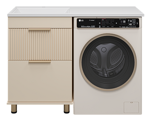 Заказать ENFIDA - 60 Тумба напольная 2 ящ. под стир. машину, бежевая мат. эмаль (Энфида) / раковина левая в магазине сантехники Santeh-Crystal.ru