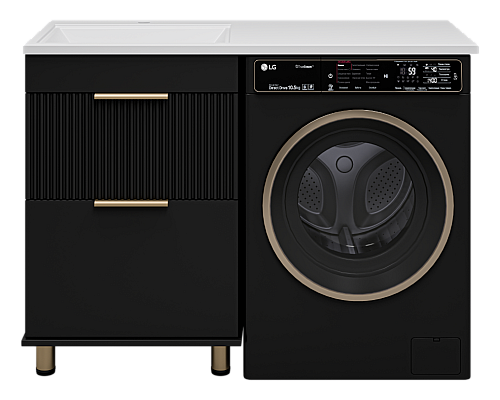 Заказать ENFIDA - 60 Тумба напольная 2 ящ. под стир. машину, черная мат. эмаль (Энфида) / раковина левая в магазине сантехники Santeh-Crystal.ru