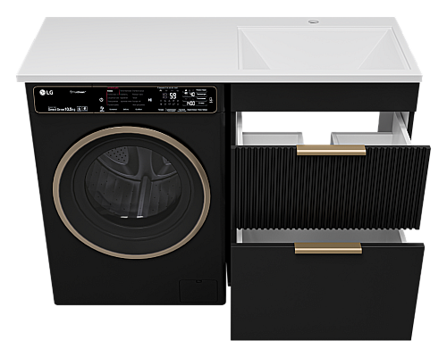Приобрести ENFIDA - 60 Тумба напольная 2 ящ. под стир. машину, черная мат. эмаль (Энфида) / раковина правая в магазине сантехники Santeh-Crystal.ru