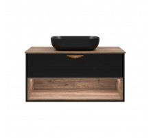 BERGEN - 90 Тумба подвесная 1 ящ. (ДСП (Дуб Гал/черн мат.эмаль) / раковина