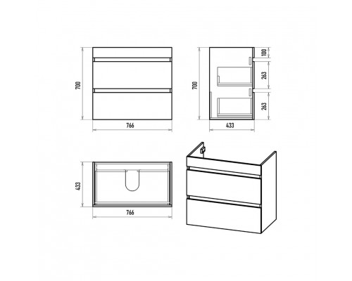 Приобрести Мира - 80 Тумба напольная с 2 ящ.эмаль в магазине сантехники Santeh-Crystal.ru