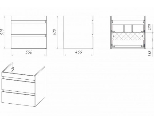 Приобрести Фостер - 55 Тумба подвесная с 2 ящ. под стиральную машину, белая / раковина правая в магазине сантехники Santeh-Crystal.ru