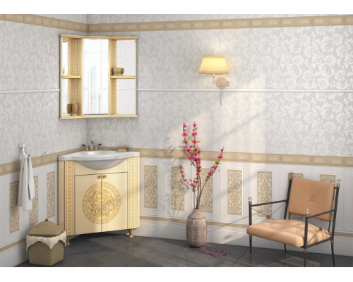 Приобрести Olimpia LUX  - 60 Зеркало - шкаф угловое прав. бежевое патина в магазине сантехники Santeh-Crystal.ru