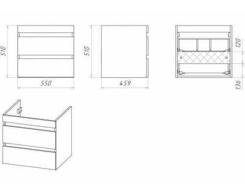 Купить Фостер - 55 Тумба подвесная с 2 ящ. под стиральную машину, белая О в магазине сантехники Santeh-Crystal.ru