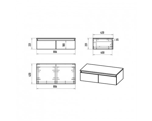 ДАКОТА - 80 Консоль напольная 2 ящ. (ДСП (Дуб Гал. Черный кварц) / каркас