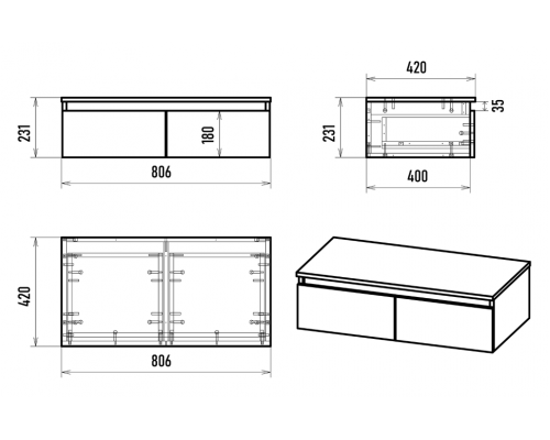ДАКОТА - 80 Консоль подвесная 2 ящ. ДСП (Дуб Гал. Черный кварц)