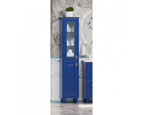 Заказать Версаль - 35 Пенал со стеклом синий матовый лев. в магазине сантехники Santeh-Crystal.ru