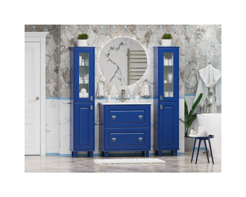 Заказать Версаль - 35 Пенал со стеклом синий матовый лев. в магазине сантехники Santeh-Crystal.ru