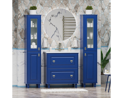 Заказать Версаль - 35 Пенал со стеклом синий матовый прав. в магазине сантехники Santeh-Crystal.ru