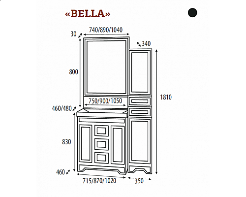 Приобрести Bella - 35  Пенал с 2 ящ / Б/К лев. черный с кристаллами в магазине сантехники Santeh-Crystal.ru