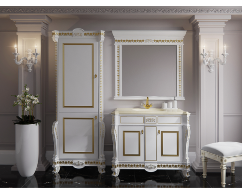 Заказать Мануэлла GOLD -  60 Пенал лев. белый ГЛЯНЕЦ/сусальное золото в магазине сантехники Santeh-Crystal.ru