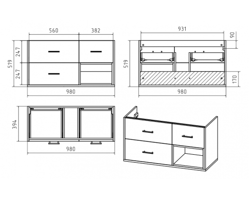 Приобрести Фетта -100 Тумба белая подв. с 3 ящ. и нишей в магазине сантехники Santeh-Crystal.ru