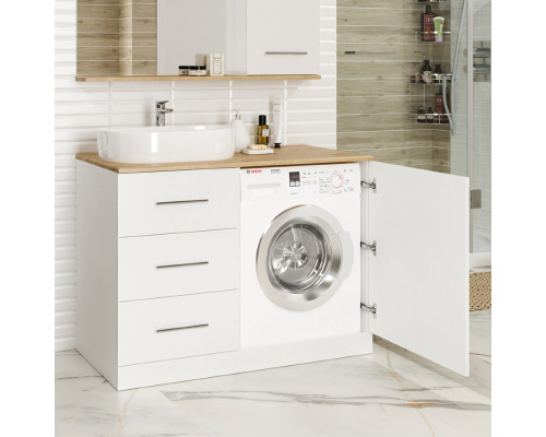 Заказать Респект -110 Тумба с 3 ящ. под стиральную машину левая (белая ПВХ/Дуб Тиссано) в магазине сантехники Santeh-Crystal.ru