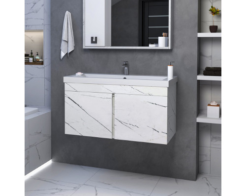 Купить Торос -100 Тумба подвесная прямая белый мрамор ПВХ в магазине сантехники Santeh-Crystal.ru