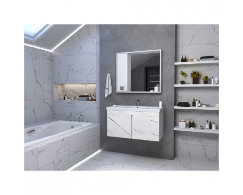 Купить Торос - 75 Тумба подвесная прямая белый мрамор ПВХ в магазине сантехники Santeh-Crystal.ru