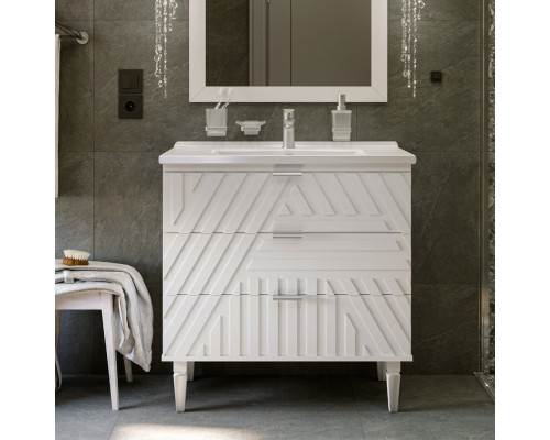 Купить ETNA - 85 Тумба напольная белая 3 ящ. (эмаль) в магазине сантехники Santeh-Crystal.ru