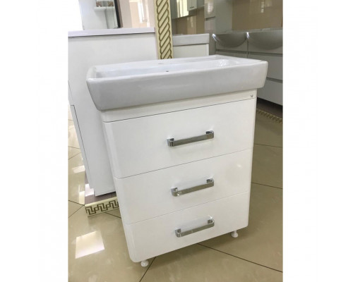 Купить Гармония - 70 Тумба напольная  с 3 ящ. закруг. края белая эмаль (глянец) в магазине сантехники Santeh-Crystal.ru