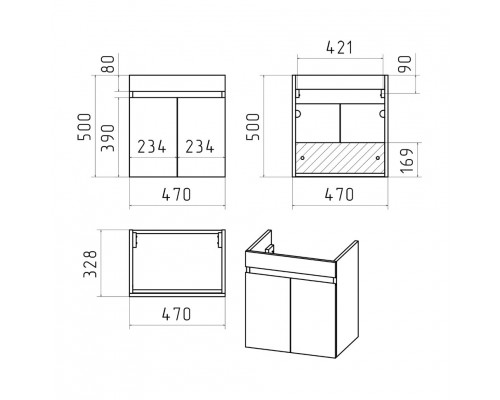 Купить Ронда - 50 Тумба подвесная прямая 2 дв. (бок. ДСП Чикаго, фас.белая эмаль) в магазине сантехники Santeh-Crystal.ru