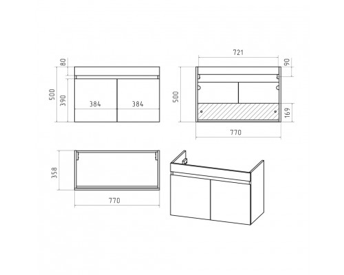 Купить Ронда - 80 Тумба подвесная прямая 2 дв. (бок. ДСП Чикаго, фас.белая эмаль) в магазине сантехники Santeh-Crystal.ru
