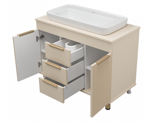 Заказать ENFIDA -100 Тумба напольная 3 ящ. бежевая мат. эмаль (Энфида) в магазине сантехники Santeh-Crystal.ru
