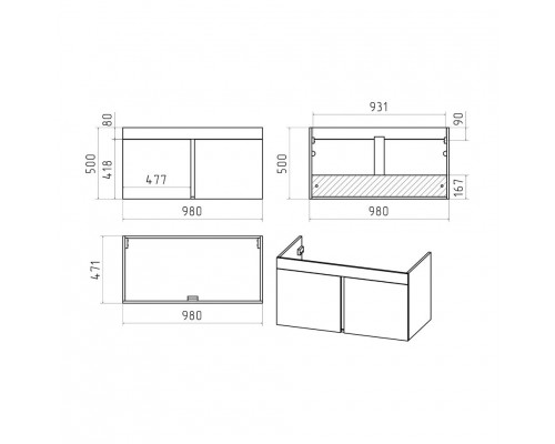 Заказать Торос -100 Тумба подвесная прямая серый мрамор ПВХ в магазине сантехники Santeh-Crystal.ru