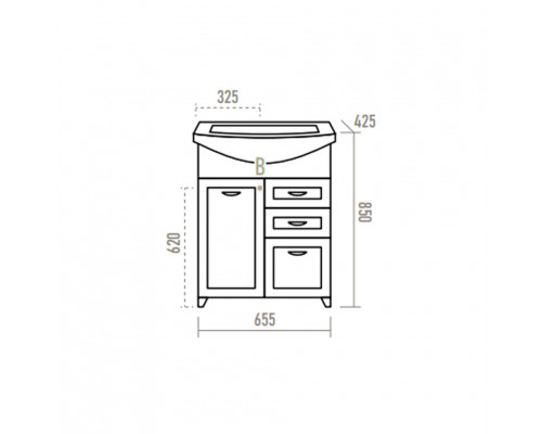 Купить Дрея - 65 Тумба с 2-мя ящ. (корзина) в магазине сантехники Santeh-Crystal.ru