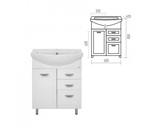 Купить Дрея - 65 Тумба с 2-мя ящ. (корзина) в магазине сантехники Santeh-Crystal.ru