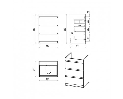 Купить Коломбо - 60 Тумба под стиральную машину напольная 3 ящ. в магазине сантехники Santeh-Crystal.ru
