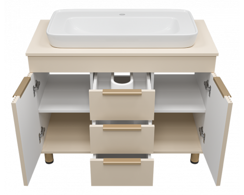 Заказать ENFIDA -100 Тумба напольная 3 ящ. бежевая мат. эмаль (Энфида) в магазине сантехники Santeh-Crystal.ru