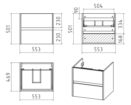 Купить Алиса - 58 тумба 2 ящ. подвесная белая эмаль в магазине сантехники Santeh-Crystal.ru