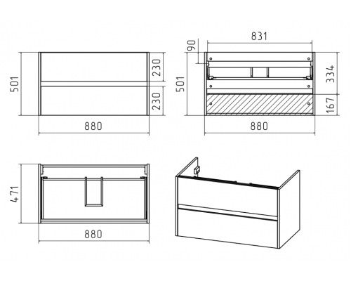 Заказать Алиса - 90 тумба 2 ящ. подвесная белая эмаль в магазине сантехники Santeh-Crystal.ru