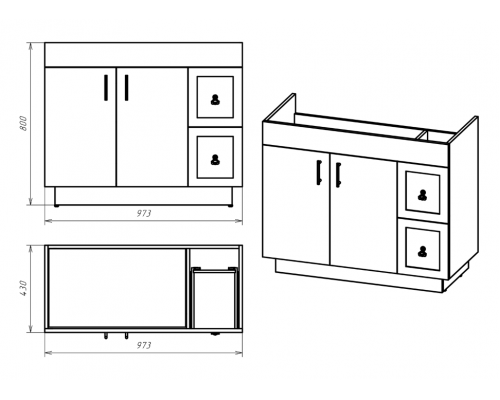 Купить Амбра -100 Тумба черная матовая с 2 ящ. в магазине сантехники Santeh-Crystal.ru